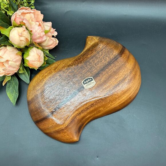 Mid-Century Modern Dolphin Monkey Pod Divided Bowl - Picture 3 of 5